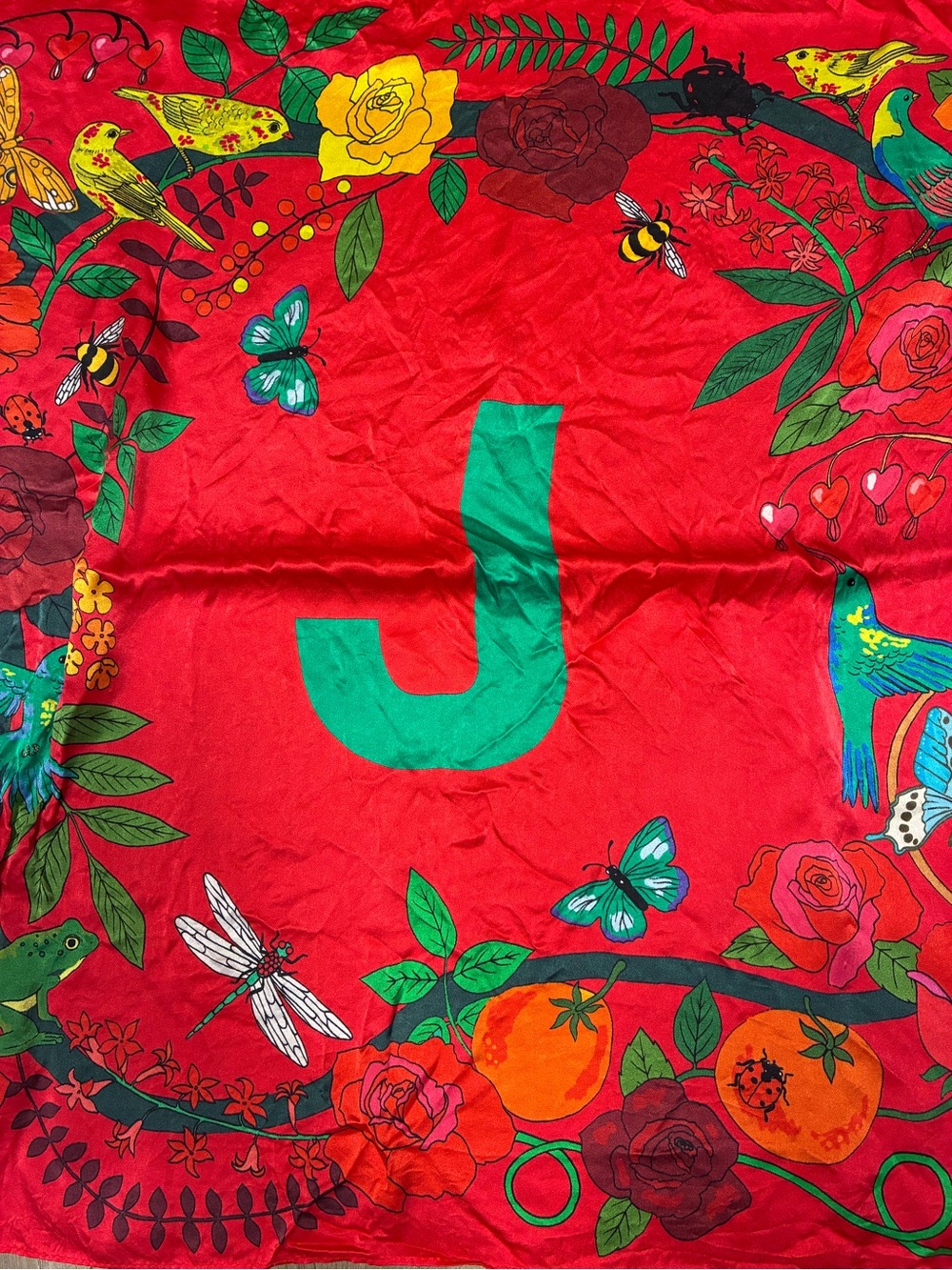 Anthropologie Karen Mabon 100% Silk J Printed Square Scarf Birds Flowers - Picture 6 of 9